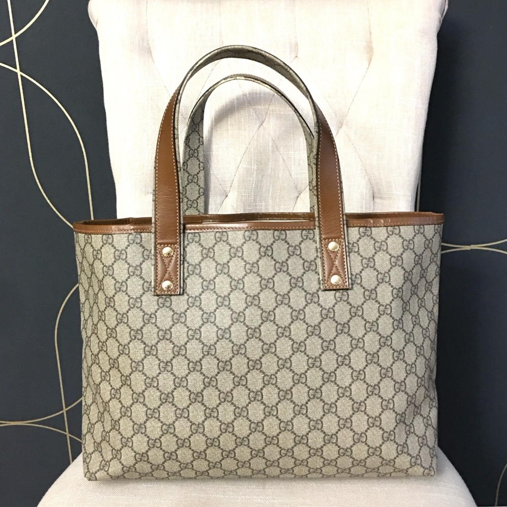 Gucci authentic brown monogram coated canvas tote bag - Picture 5 of 16